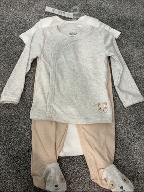 Carter's Heather Gray, White & Tan 3-Piece Baby Outfit with Bear Accents